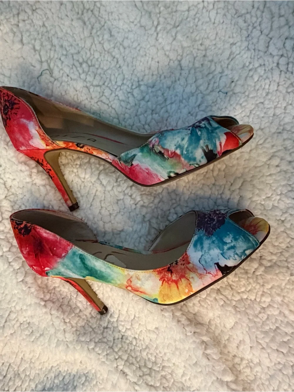 Unisa Multicolor Floral Peep-Toe Heels — Red, Blue, Orange